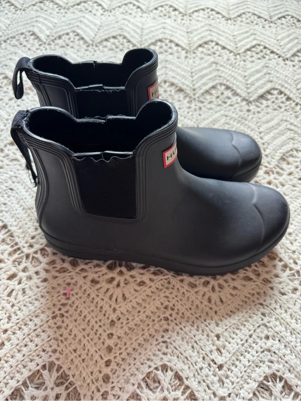 Hunter Matte Black Chelsea Waterproof Rubber Ankle Rain Boots Size 9 Gardening